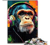 Puzzles pour Adultes 1000 pièces Chimpanzé avec Casque, à partir de 14 Ans, décoration d'intérieur, à Offrir en Cadeau à Toute la Famille (Taille 26x38cm)