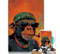 Puzzles pour Adultes 1000 pièces Chimpanzé Fumeur, Anti-Stress, Vacances à la Maison, tuez Le Temps avec Affiche et fiche de Questions Assorties (38x26cm)