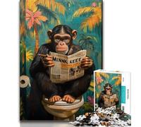 Puzzles pour Adultes 1000 pièces Chimpanzé lisant Un Journal, Jeux éducatifs, décoration d'intérieur, idéal comme Cadeau pour Toute la Famille (75x50cm)
