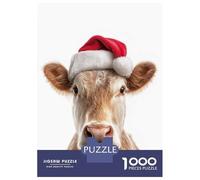 Puzzles pour Adultes 1000 Pièces Christmas Cow Wearing A Santa Hat Puzzle pour Adultes, Jeu De Réflexion, Cadeaux pour Femmes, Activités Amusantes À La Maison 52x38cm/1000pcs