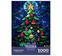 Puzzles pour Adultes 1000 Pièces Christmas Tree Stained Glass Art Puzzle Adulte Jeux Amusants Course De Vitesse Manuelle Jeu Stimulant Cadeaux 52x38cm/1000pcs