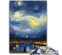 Puzzles pour Adultes 1000 pièces Ciel étoilé Chat Noir et Blanc Jeu Familial Soulagement du Stress Défi Difficile Cadeaux du Père Noël Secret 26x38cm