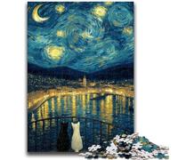 Puzzles pour Adultes 1000 pièces Ciel étoilé Chat Noir et Blanc Puzzle 1000 pièces, Staycation Kill Time avec pièces entièrement emboîtables de Formes aléatoires (50x75cm)