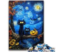 Puzzles pour Adultes 1000 pièces Ciel Nocturne Le Chat de Van Gogh Jouets éducatifs Jeux familiaux Stimuler l'amour Entre Couples 50x75cm