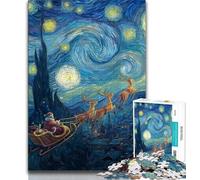 Puzzles pour Adultes 1000 pièces Ciel Nocturne Père Noël, Jeu Familial Anti-Stress, défi Difficile, renforce l'amour Entre Couples (38x26cm)