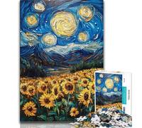Puzzles pour Adultes 1000 pièces, Ciel Nocturne, tournesols, pour Adolescents, Jouets de Divertissement Familial avec Affiche et fiche de Questions-réponses (Taille 75x50cm)