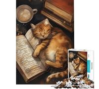 Puzzles pour Adultes 1000 pièces Coffee Cat Books Booktok Activités Amusantes à la Maison Activités familiales Jeux relaxants pour Les 14 Ans et Plus Jeu de Puzzle Offert (38x26cm)