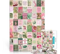 Puzzles pour Adultes 1000 pièces Collage Vintage Rose et Vert Fait de Papier，pour Les 14 Ans et Plus Jeux éducatifs Décoration d'intérieur Jeux Jouets Cadeaux。Taille：26x38cm/10.24x14.96pouce