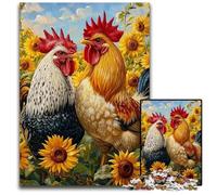 Puzzles pour Adultes 1000 pièces Coq Tournesol Puzzles en Bois Casse-tête éducatif, Décoration Artistique pour la Maison et Le Bureau, 14 Ans et Plus 50x75cm