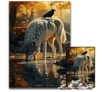 Puzzles pour Adultes 1000 pièces Corbeau et Loup Puzzles en Bois Difficiles et stimulants, Superbes Cadeaux et Jouets pour Les 14 Ans 50x75cm