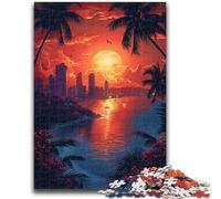 Puzzles pour Adultes 1000 pièces Coucher de Soleil dans Une Ville balnéaire Jouets éducatifs pour Enfants Jeux de société Jeu éducatif pour Anniversaire, Noël 50x75cm