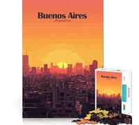 Puzzles pour Adultes 1000 pièces Coucher de Soleil sur Buenos Aires Jeu de réflexion pour se détendre et s'amuser Cadeau Artistique pour Noël (38x52cm)