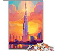 Puzzles pour Adultes 1000 pièces Coucher de Soleil sur la Ligne d'horizon de Dubaï Jouets éducatifs et éducatifs Jeux familiaux Renforcer l'amour Entre Les Couples (38x26cm) 1000 pièces