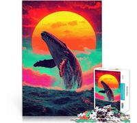 Puzzles pour Adultes 1000 pièces Coucher de Soleil sur Le Saut d'une Baleine Jeu Stimulant Interaction Parent-Enfant 38x26cm