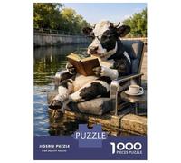 Puzzles pour Adultes 1000 Pièces Cow Reading Book by The River Puzzles pour Adultes - Jeu De Réflexion, Analyse Et Logique - Cadeaux d'anniversaire Et De Noël Uniques 70x50cm/1000pcs
