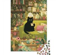 Puzzles pour Adultes - 1000 Pièces Cozy Cat Reading Nook Puzzle pour Adultes - Jeux Relaxants - Améliore La Mémoire - Cadeaux Uniques pour Un Anniversaire Ou Noël 38x26cm/1000pcs