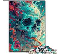 Puzzles pour Adultes 1000 pièces Crâne Bleu en Bois, Cadeau Amusant et activité pour la Maison 50x75cm Fête d'anniversaire pour Hommes Femmes