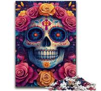 Puzzles pour Adultes 1000 pièces Crâne de Rose pour Les 14 Ans et Plus Jeux Amusants Activités Amusantes à la Maison, Cadeaux d'anniversaire, Cadeaux de Voyage 38x26cm