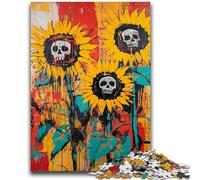 Puzzles pour Adultes 1000 pièces Crâne de Tournesol Style Basquiat Jeu éducatif Familial Offrez des Cadeaux pour Toute la Famille à partir de 14 Ans 26x38cm
