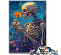 Puzzles pour Adultes 1000 pièces Crâne et Fleurs Difficile et défi avec Affiche correspondante et Feuille de Questions pour Les 14 Ans 26x38cm