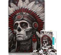 Puzzles pour Adultes 1000 pièces Crâne Indien Adolescent Puzzle Jeu Familial Soulagement du Stress Défi Difficile Convient aux Couples 75x50cm