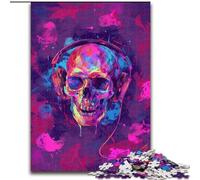 Puzzles pour Adultes, 1000 pièces, crânes colorés avec écouteurs, à partir de 14 Ans, décoration Murale, Cadeau d'anniversaire, Noël (50x75cm)