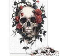 Puzzles pour Adultes 1000 pièces, crânes Gothiques et Roses, Puzzles en Papier pour Adultes, Jeux de Puzzle durables, Cadeaux d'halloween, 1000 pièces (75 x 50 cm)