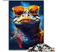Puzzles pour Adultes 1000 pièces Crocodile coloré avec Lunettes en Bois, décoration Parfaite pour la Maison ou Le Bureau, Cadeau de Noël idéal 50x75cm pour Un Jeu interactif en Famille