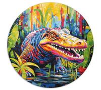 Puzzles pour Adultes 1000 pièces Crocodiles du Nil colorés Puzzle Rond en Carton Un Casse-tête Stimulant pour Les Adolescents, Parfait pour la décoration intérieure ou comme Cadeau (67,5 x 67,5 cm)