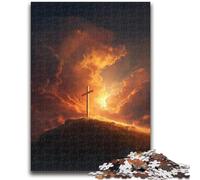 Puzzles pour Adultes 1000 pièces Croix au Coucher du Soleil Jeux éducatifs Décoration de la Maison Jeu éducatif pour Anniversaire, Noël 26x38cm