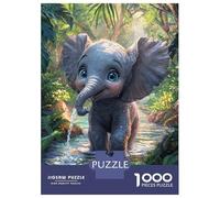 Puzzles pour Adultes 1000 Pièces Cute Elephant in Jungle Stream Puzzles pour Adultes - Défi Difficile - Stimulez Votre Cerveau avec Ce Jeu Unique 70x50cm/1000pcs