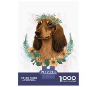 Puzzles pour Adultes 1000 Pièces Cute Flower Dachshund Dog Puzzle pour Adultes Jeu De Réflexion Et De Logique Activités Ludiques À La Maison 38x26cm/1000pcs