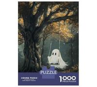 Puzzles pour Adultes 1000 Pièces Cute Ghost on Swing Puzzle pour Adultes, Jeu De Réflexion, Cadeaux pour Femmes, Activités Amusantes À La Maison 52x38cm/1000pcs