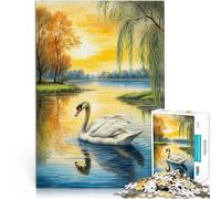 Puzzles pour Adultes 1000 pièces Cygne dans Le lac Jouet éducatif d'apprentissage Chaque pièce est Unique - Jeu Familial Stimulant et Amusant 38x26cm