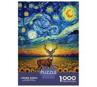 Puzzles pour Adultes 1000 Pièces Deer in Sunflower Field, Starry Night Puzzles pour Adultes - Jeu De Réflexion, Analyse Et Logique - Cadeaux d'anniversaire Et De Noël Uniques 70x50cm/1000pcs
