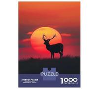 Puzzles pour Adultes 1000 Pièces Deer Silhouette Sunset Puzzles pour Adultes Jeu Manuel Améliore La Mémoire Activités Amusantes À La Maison 52x38cm/1000pcs