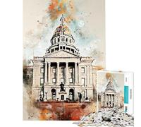 Puzzles pour Adultes 1000 pièces Denver États-Unis Aquarelle Jeu Amusant Difficile Cadeau Unique pour Un Anniversaire ou Noël (Taille 38x52cm)