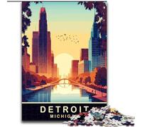 Puzzles pour Adultes 1000 pièces Détroit, Michigan, Jeu Stimulant et Familial avec Affiche et fiche de Questions-réponses Assorties 38x26cm