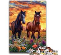 Puzzles pour Adultes 1000 pièces Deux Chevaux Jeu Stimulant Jouets à Offrir en Cadeau pour Toute la Famille à partir de 14 Ans 38x26cm
