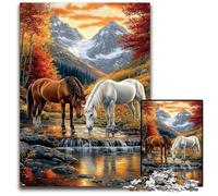 Puzzles pour Adultes 1000 pièces Deux Chevaux Puzzles en Bois pour Les Anniversaires, Les Vacances et la décoration intérieure 50x75cm