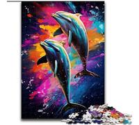 Puzzles pour Adultes 1000 pièces Deux Dauphins sautant Puzzle en Carton, idée Cadeau de Vacances, Illustration Humoristique, Illustration détaillée 1000 pièces(26x38cm)