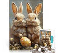 Puzzles pour Adultes 1000 pièces Deux Lapins et Un œuf Jeu Familial Anti-Stress Défi Difficile Une œuvre d'art 38x26cm