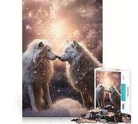 Puzzles pour Adultes 1000 pièces Deux Loups Amoureux Jeu d'ajustement précis Casse-tête Cadeau Moment de détente et de Divertissement Cadeau Artistique de Noël (38x52cm)