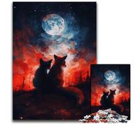 Puzzles pour Adultes 1000 pièces Deux Renards la Nuit Puzzles pour Adultes Défi cérébral, Cadeau Parfait pour Les Adolescents et décoration intérieure 50x75cm/19,68x29,52 Pouces