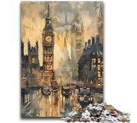 Puzzles pour Adultes 1000 pièces Difficile Aquarelle Londres Big Ben Aide Le Cerveau à exercer Jouets addictifs pour cultiver la Patience Convient aux Couples 26x38cm
