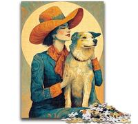 Puzzles pour Adultes 1000 pièces, Difficile, Chien Cow-Girl dans Les Fleurs Sauvages, pour Les 14 Ans et Plus, Jeux éducatifs pour Adultes et Adolescents, Illustration, Cadeau, 50x75cm
