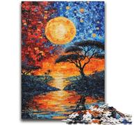 Puzzles pour Adultes 1000 pièces, Difficile, Coucher de Soleil Africain, pour Les 14 Ans et Plus, Jeux éducatifs pour Adultes et Adolescents, Illustration, Cadeau, 26x38cm