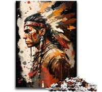 Puzzles pour Adultes 1000 pièces Difficiles Guerrier amérindien Soulagement du Stress Défi Difficile Décoration d'intérieur Unique et Cadeaux 26x38cm