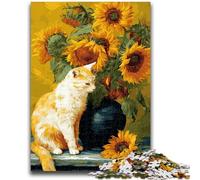 Puzzles pour Adultes 1000 pièces Difficiles Tournesol et Chat Jeux éducatifs Jouets à Faire soi-même Idéal comme Cadeau pour Toute la Famille 50x75cm