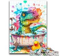 Puzzles pour Adultes 1000 pièces Dinosaure prenant Un Bain Puzzles pour Adolescents, Jouets de Jeu stimulants Décoration Murale Cadeaux d'anniversaire et de Noël Uniques 38x26cm
